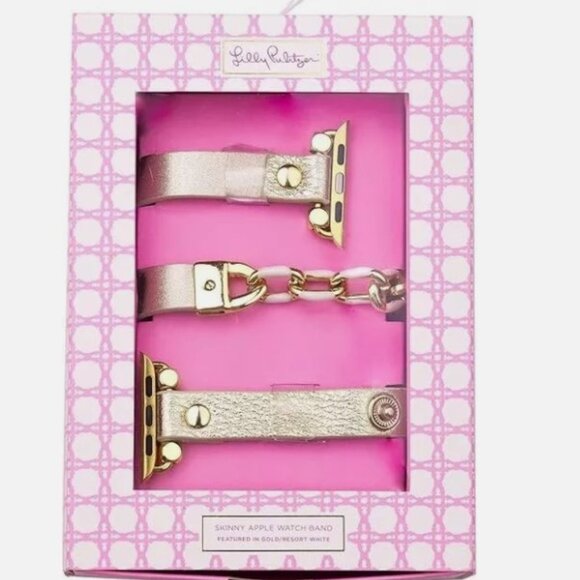 LILLY PULITZER SKINNY APPLE WATCH BAND - GOLD METALLIC/RESORT WHITE - NEW IN BOX - Picture 1 of 3